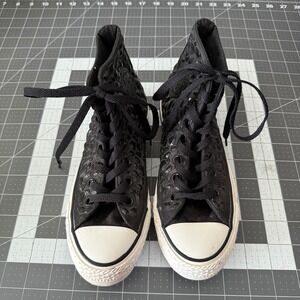 Converse Chuck Taylor Womens 5 High Top Sneakers Black Texture Rhinestone Skater